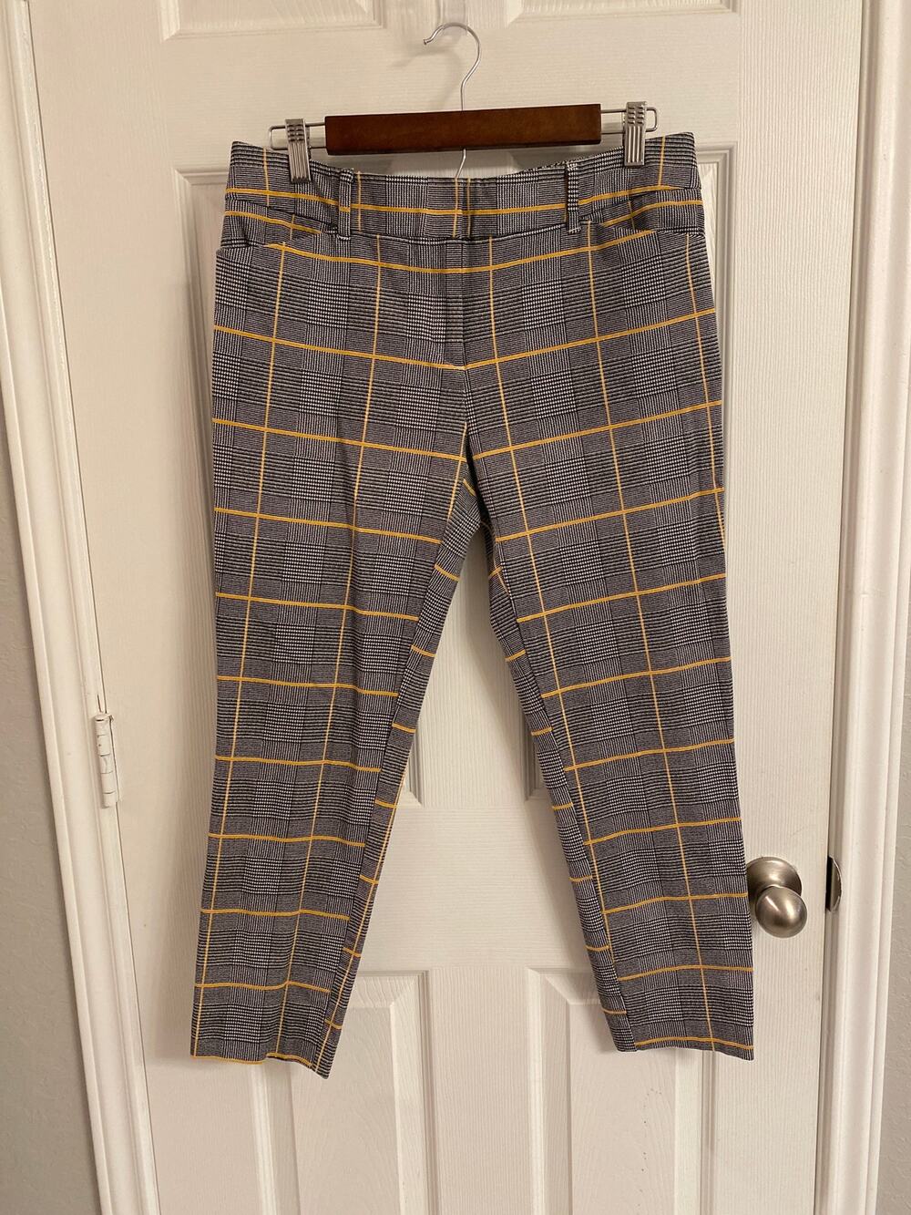 New York & Company Stretch Crop Pants Sz 10 Yellow Glen Plaid Retro Mod Twee